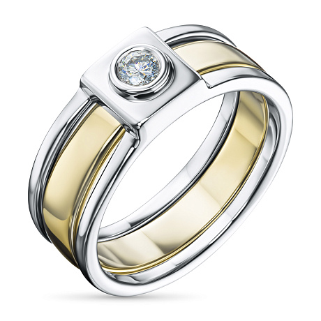 Обручальное кольцо из комбинированного золота с бриллиантом