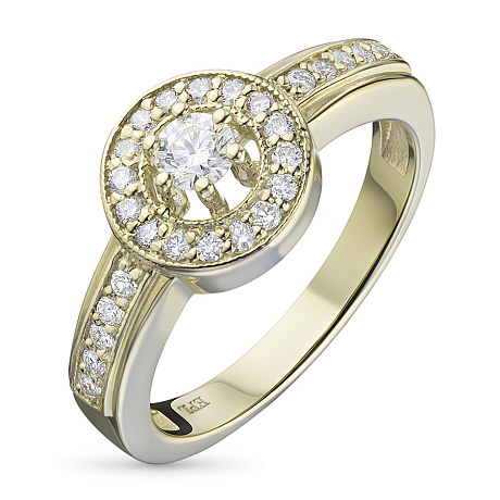 Классическое кольцо из желтого золота с бриллиантами